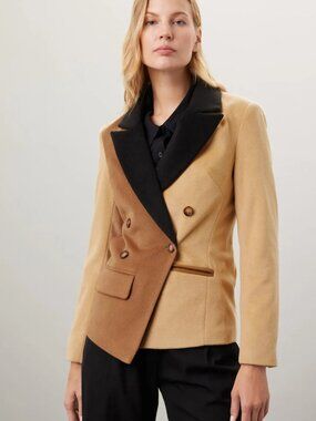 CENTRAL PARK WEST Jax colorblock jacket Blazer Black Camel Double Breasted M L